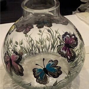 Hand-Painted Butterfly Glass Vase
